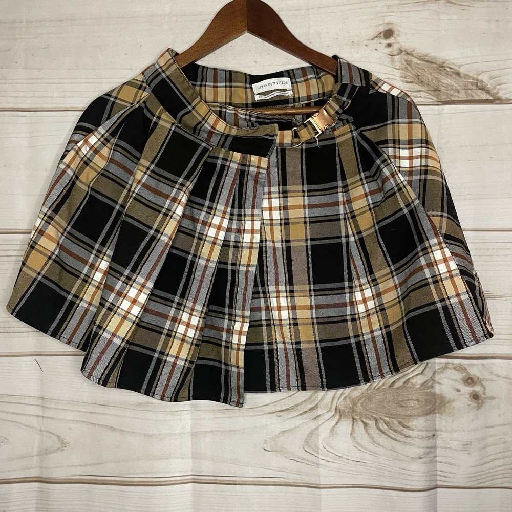 Urban Outfitters Y2K Mini Skirt Small Brown Plaid Schoolgirl Academia Pleated